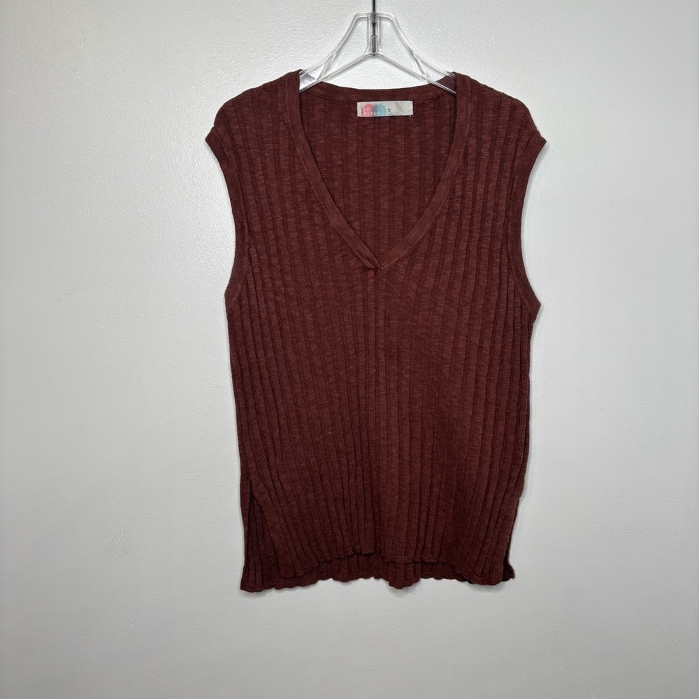 FP Beach Ribbed V-Neck Sweater Tank Vest XL Brown